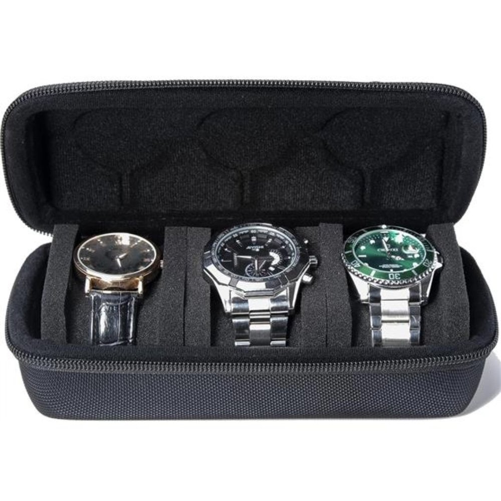 3 Slot Hard Watch Travel Case, Watch Roll Case Storage and Organizer Men Women
